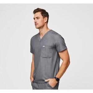 Figs‎ Modern V-Neck Leon Pocket Scrub Top Tailored Fit Graphite Gray Size XL
